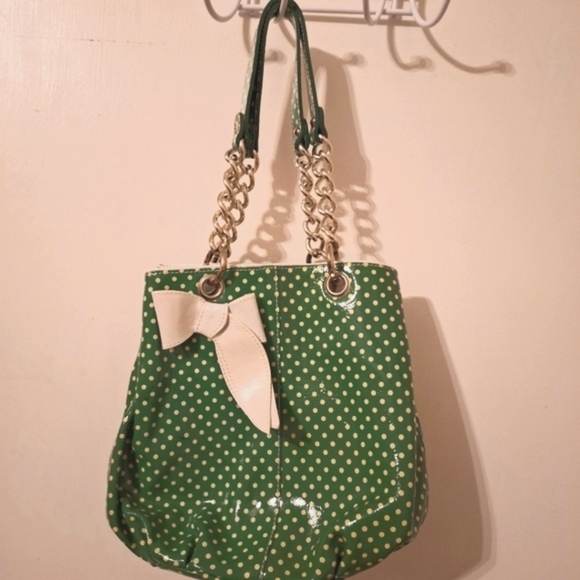 Roberta Gandolfi green/white patent leather polka dot bag silver chain strap - Picture 1 of 9